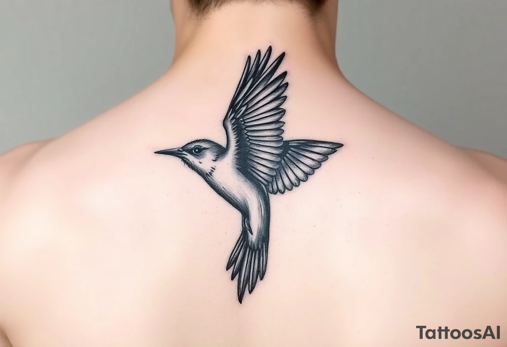 common blackbird flying tattoo idea