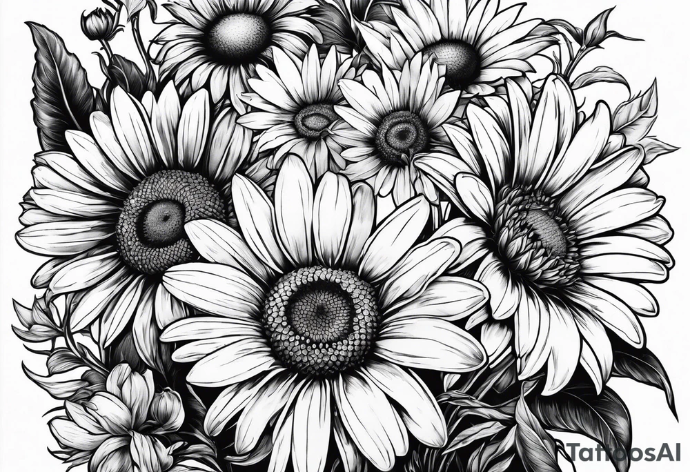Daisy bouquet with stems and with a sunflower tattoo idea Daisy bouquet with stems and with a sunflower tattoo idea