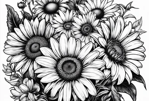 Daisy bouquet with stems and with a sunflower tattoo idea