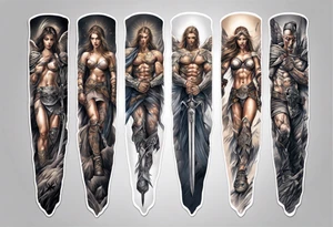 Full arm sleeves with warrior angels on it tattoo idea