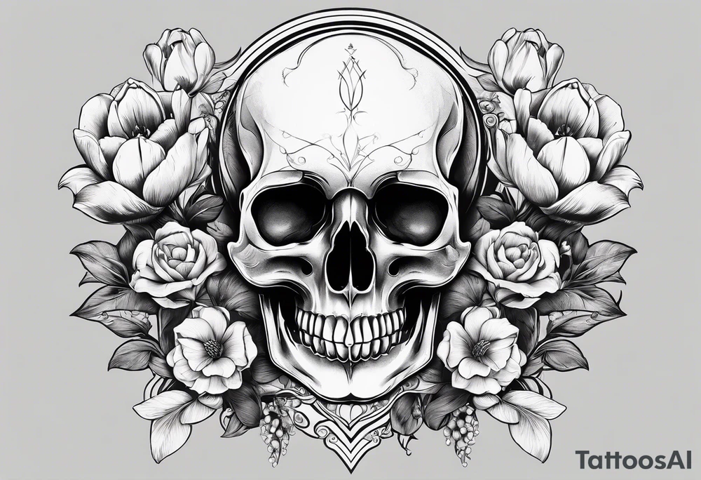 Tulip, Skull, hourglass all separate. With Amor Fati and Memento Mori in circled tattoo idea