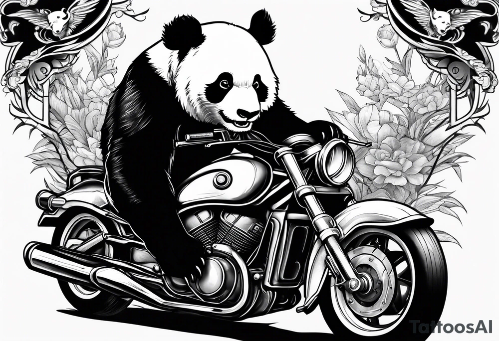 panda riding a motorcycle tattoo idea