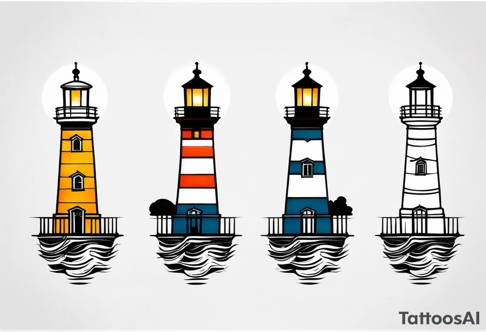 farol em meio ao oceano com farol aceso tattoo idea