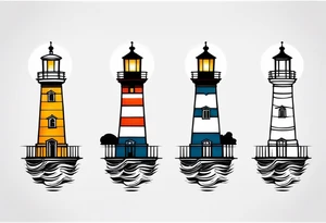 farol em meio ao oceano com farol aceso tattoo idea