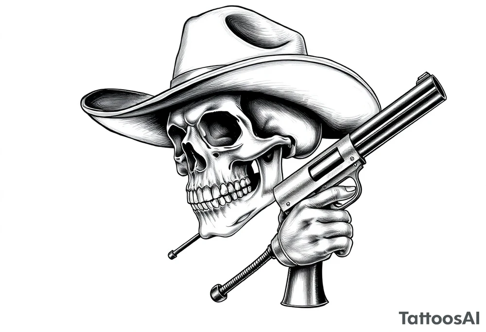 a skull with cowboy-hat and agun in his hand tattoo idea
