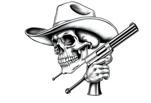 a skull with cowboy-hat and agun in his hand tattoo idea