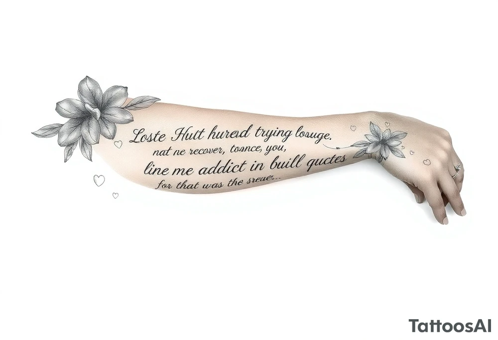 Lost hurt and trying to recover from addiction with quotes in english tattoo idea
