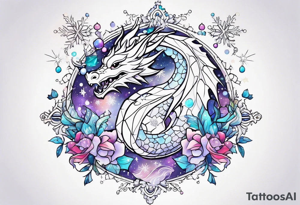 Constellation, kawaii dragon, snowflake tattoo idea