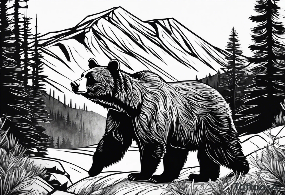 mamma bear and cub with mountains tattoo idea