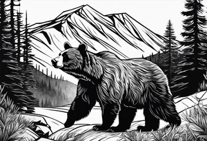 mamma bear and cub with mountains tattoo idea