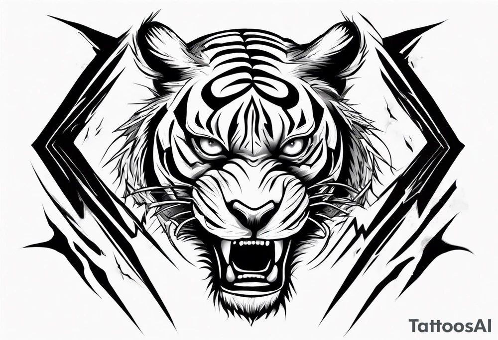 mythical ferocious tiger with lightning around it. The tattoo is for a forearm sleeve tattoo idea