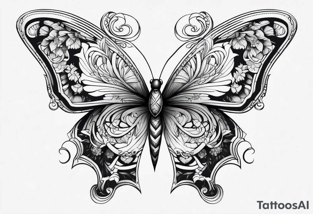 Tête de serpent papillon tattoo idea