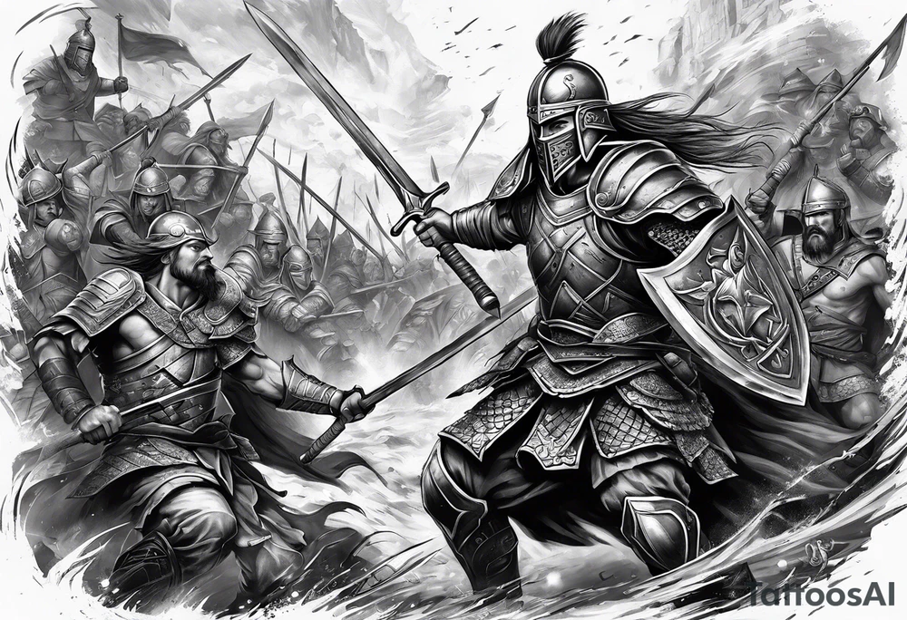 Warrior battle scene tattoo idea
