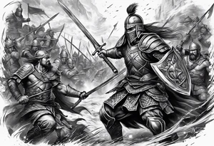 Warrior battle scene tattoo idea
