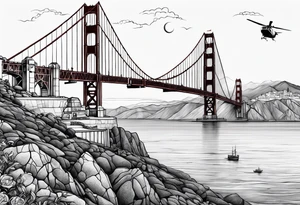 Golden Gate Bridge with Coast Guard rescue and radio tower in the background tattoo idea