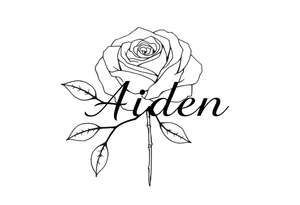 Rose behind the name Aiden tattoo idea