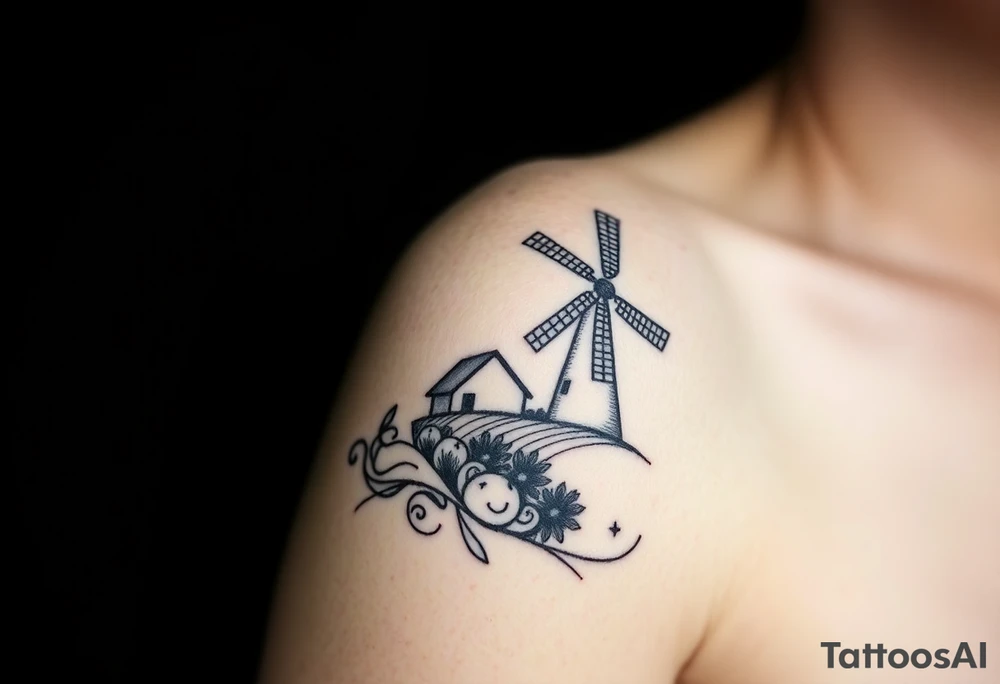 Create imagine with one half of a lighthouse and one half of a farm windmill tattoo idea