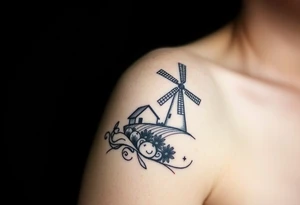 Create imagine with one half of a lighthouse and one half of a farm windmill tattoo idea