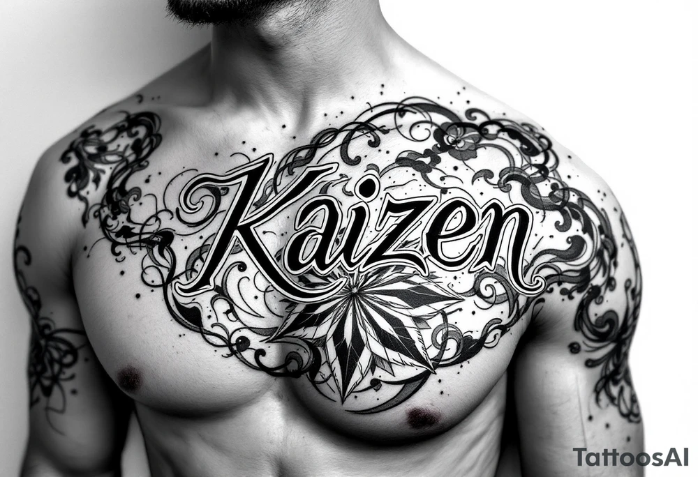 Right chest tattoo with the japanese word for Kaizen tattoo idea