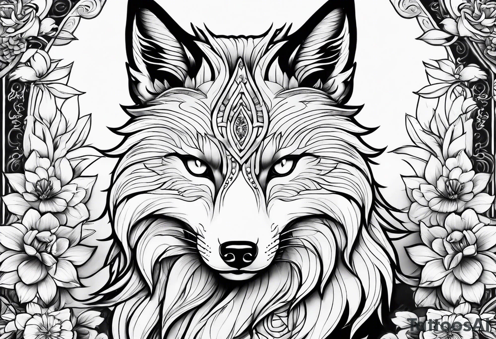 a sit kitsune with six eyes tattoo idea