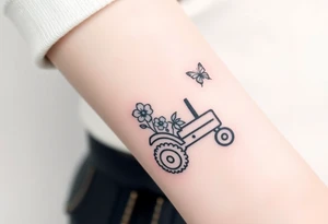 A small feminine tractor with  flowers on the tractor and butterfly tattoo idea