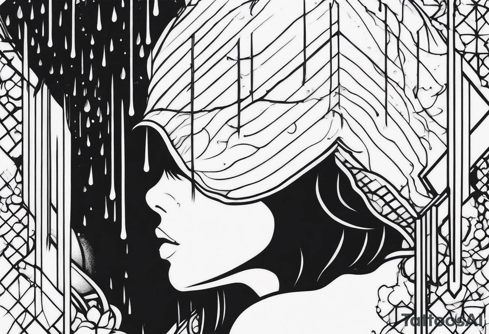 person under rain tattoo idea