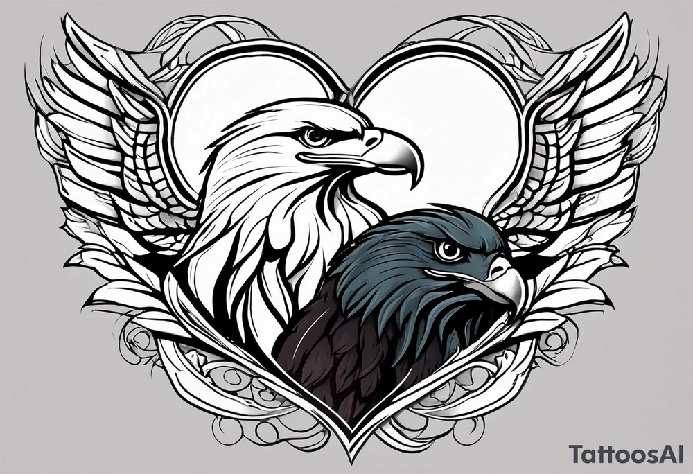 two bald eagles around a heart tattoo idea