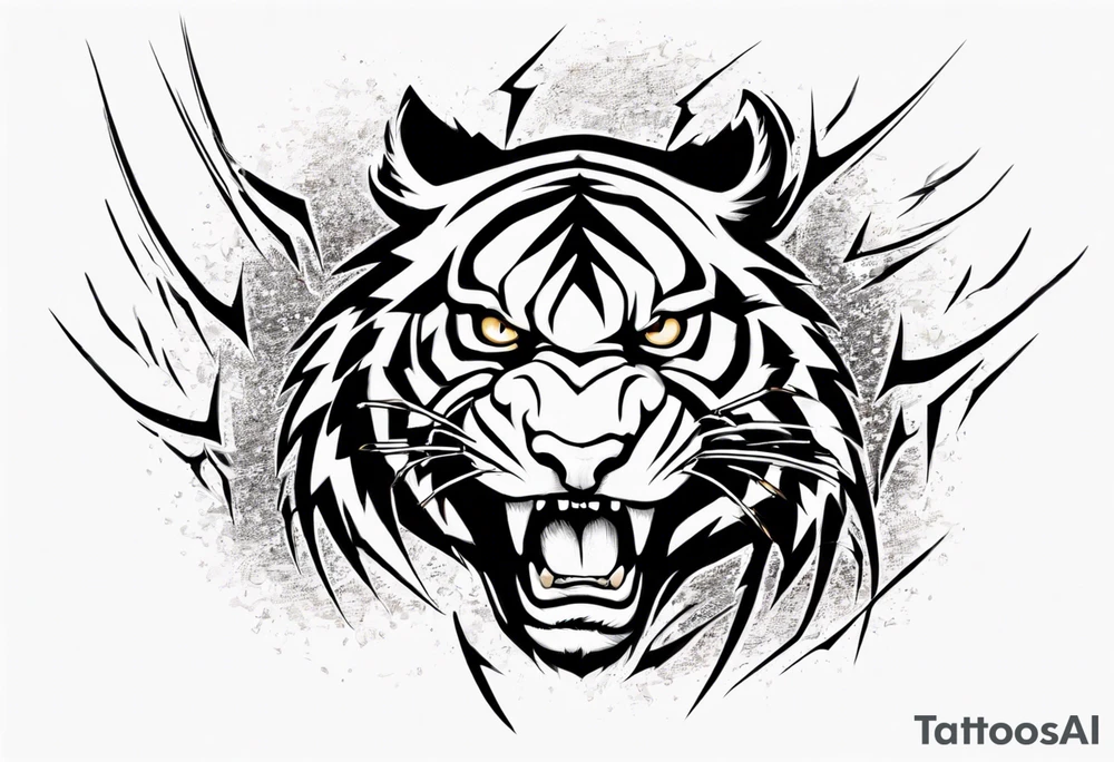 mythical ferocious tiger with lightning around it. The tattoo is for a forearm sleeve tattoo idea