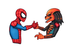 Spider-man and elmo meeting and doing the predator handshake tattoo idea