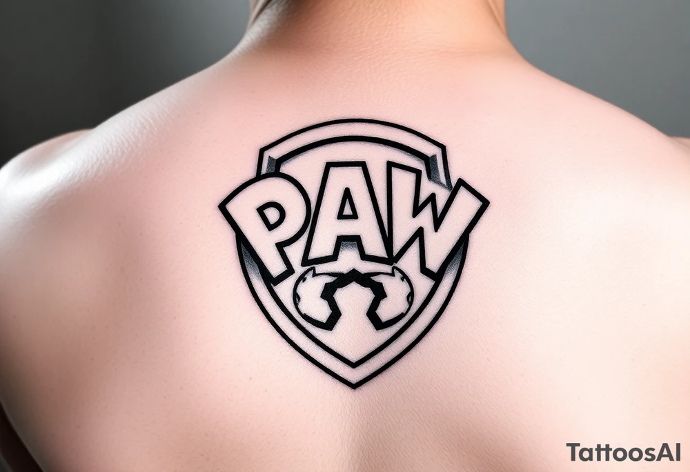 Paw patrol badge with KMC wrapped around it tattoo idea