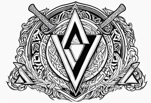 Valhalla 
Sword shield valknut  axe fire tattoo idea