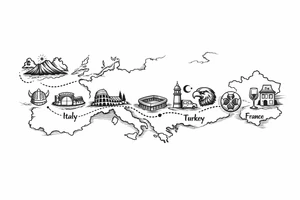 A football journey no crests
A fine-line world map or stylized route connecting Iceland ➔ Italy ➔ Spain ➔ Turkey ➔ Hungary ➔ France, with minimalist markers for each club.
Iceland x3 (sindri, ibv, stjarnan)
Italy x2 (Verona, Sassuolo)
Spain (Logrono) 
Turkey x2 (Fenerbahce, Besiktas)
Hungary (Fradi)
France (Bordeaux) tattoo idea
