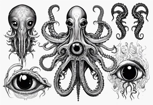 lovecraft theme with tentacle+++ and eyes tattoo idea