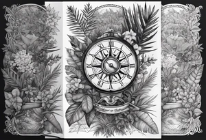 arm sleeve tattoo with The Helm of Awe surrounded by jungle plants tattoo idea