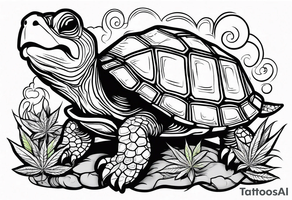 Turtle eating marijuana plant tattoo idea