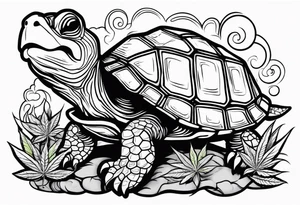 Turtle eating marijuana plant tattoo idea