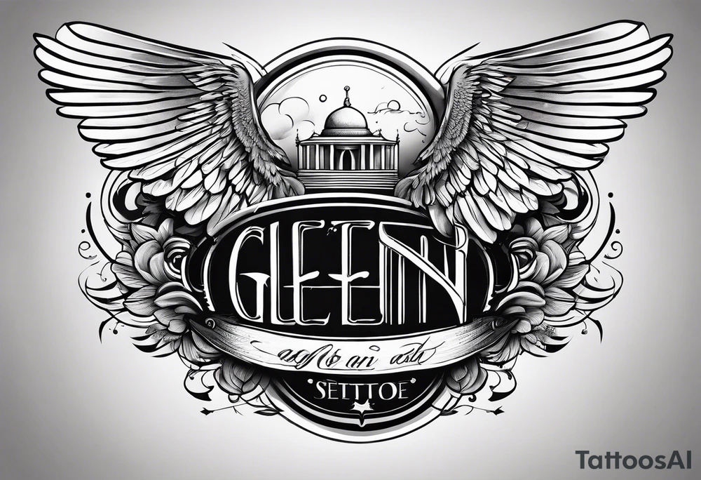 Simple tattoo with the word Glenn on a banner and wings tattoo idea