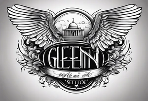 Simple tattoo with the word Glenn on a banner and wings tattoo idea