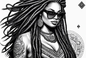 woamn with dread locks and un glasses playing poker tattoo idea
