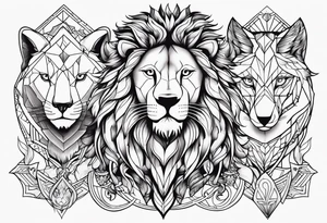 Lion,wolf,lady and phoenix tattoo idea