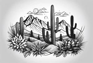 Mountains,  cactus,  forearm tattoo idea