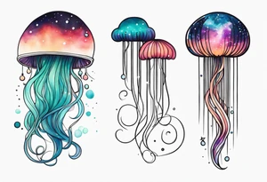 Stars, nebulas, and galaxys are inside a long slender jellyfish tattoo idea