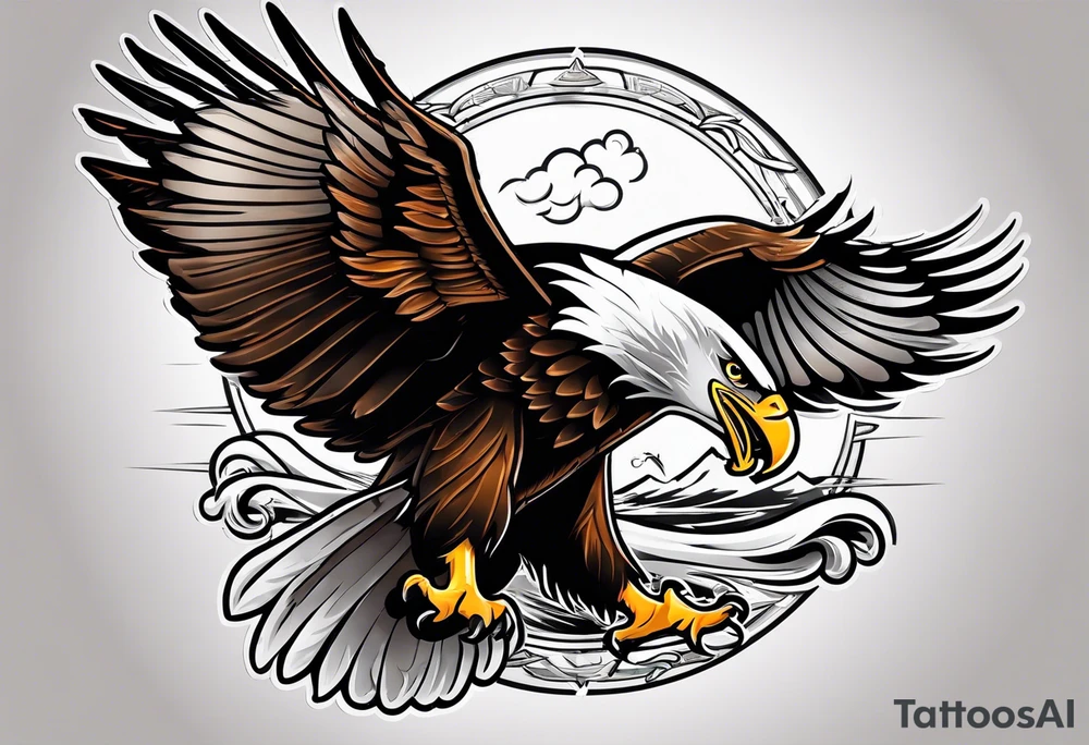 eagle flying with an oar tattoo idea