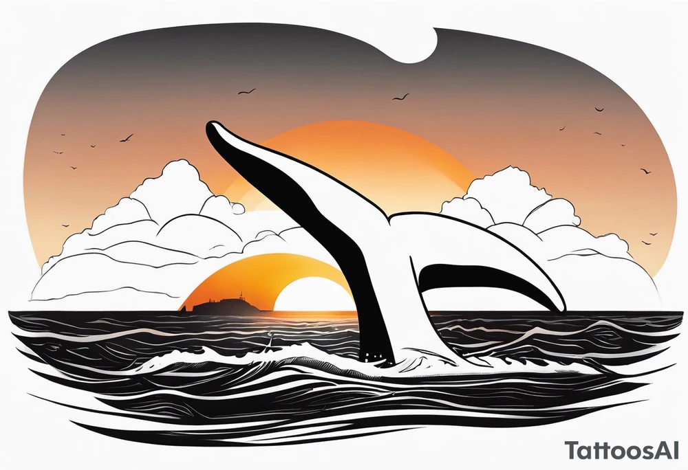 Dainty and delicate whale tail in sunset tattoo idea