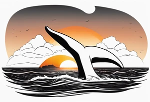 Dainty and delicate whale tail in sunset tattoo idea