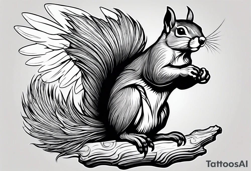 Squirrel with angel wings holding a nut tattoo idea