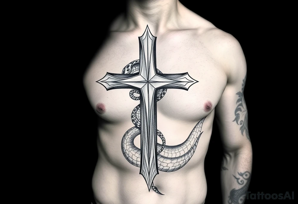 The cross impales the snake tattoo idea