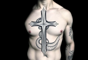The cross impales the snake tattoo idea