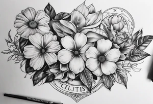 tattoo to represent that I have 3 children (girls). For inspiration I like flowers, the beach. Tattoo is for ribcage down side of body. I don't want images of women or girls in it tattoo idea