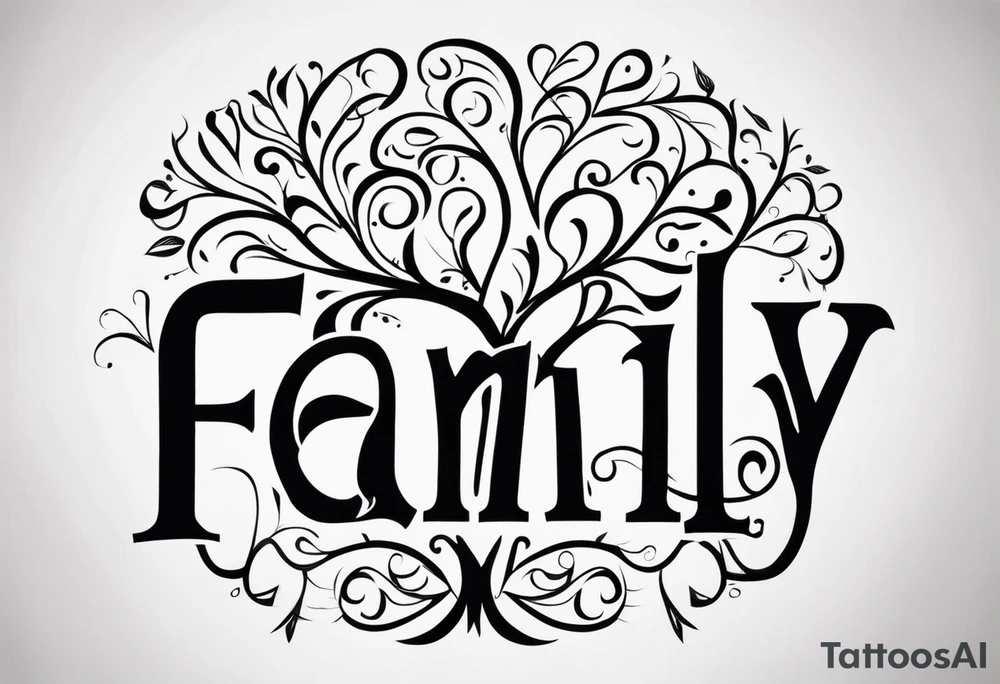 Text "family". Letters formed by roots tattoo idea